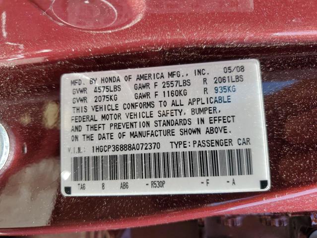 1HGCP36888A072370 - 2008 HONDA ACCORD EXL BURGUNDY photo 13