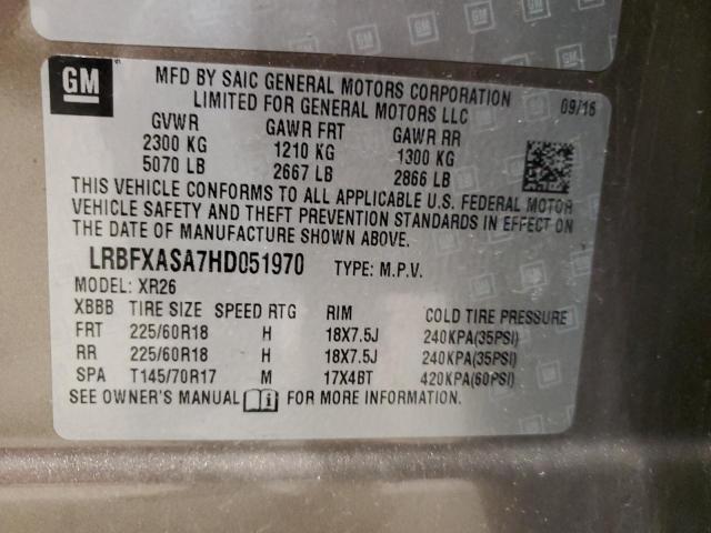 LRBFXASA7HD051970 - 2017 BUICK ENVISION PREFERRED BROWN photo 13