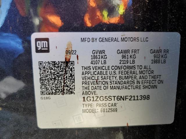 1G1ZG5ST6NF211398 - 2022 CHEVROLET MALIBU RS 石墨色 照片 12