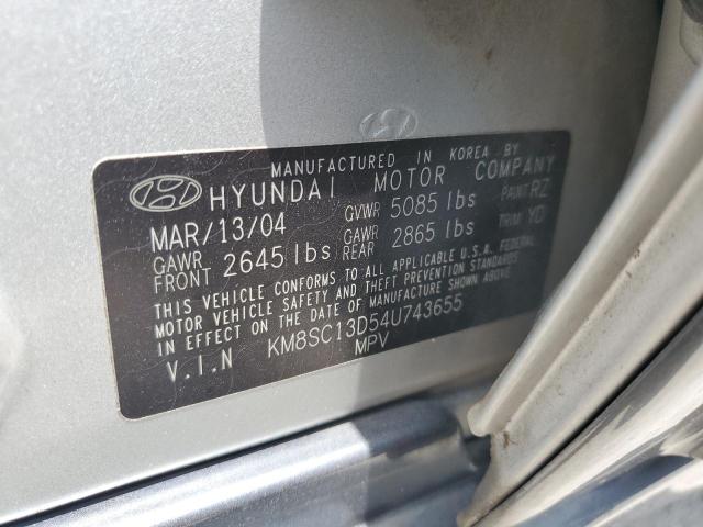 KM8SC13D54U743655 - 2004 HYUNDAI SANTA FE GLS SILVER photo 12