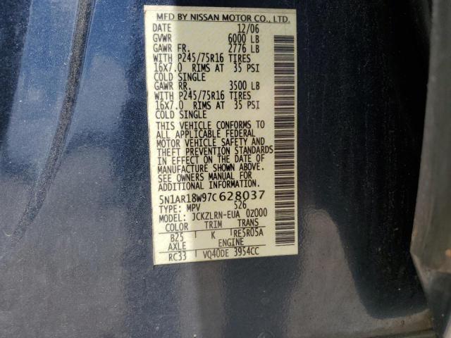 5N1AR18W97C628037 - 2007 NISSAN PATHFINDER LE BLUE photo 13