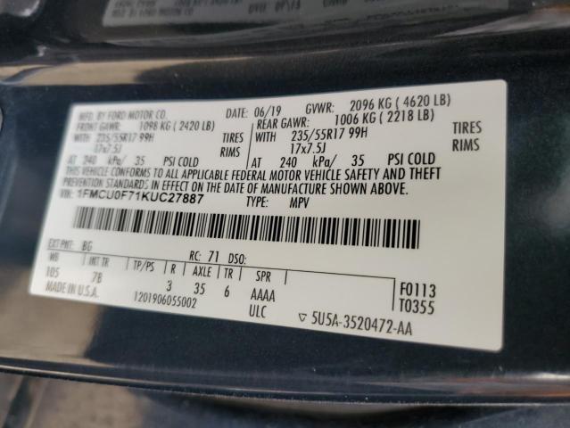 1FMCU0F71KUC27887 - 2019 FORD ESCAPE S BLUE photo 13