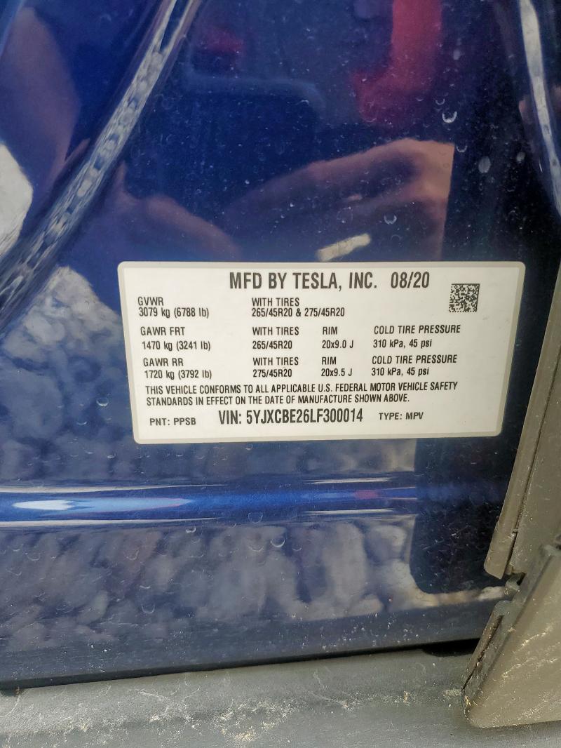 5YJXCBE26LF300014 - 2020 TESLA MODEL X 蓝色 照片 14
