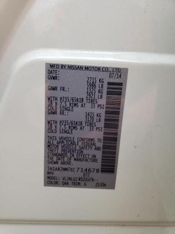 5N1AR2MM7EC714678 - 2014 NISSAN PATHFINDER S WHITE photo 13