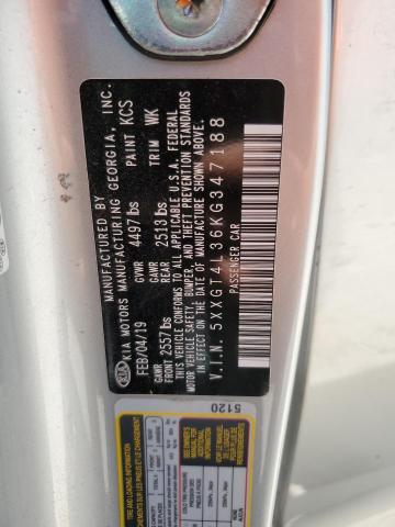 5XXGT4L36KG347188 - 2019 KIA OPTIMA LX ვერცხლისფერი ფოტო 12