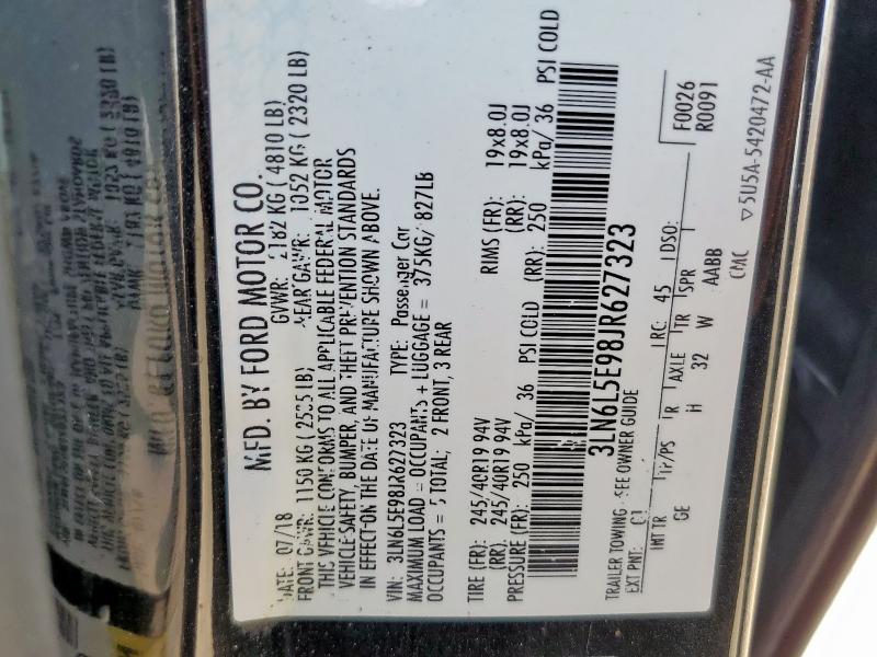 3LN6L5E98JR627323 - 2018 LINCOLN MKZ RESERVE შავი ფოტო 12