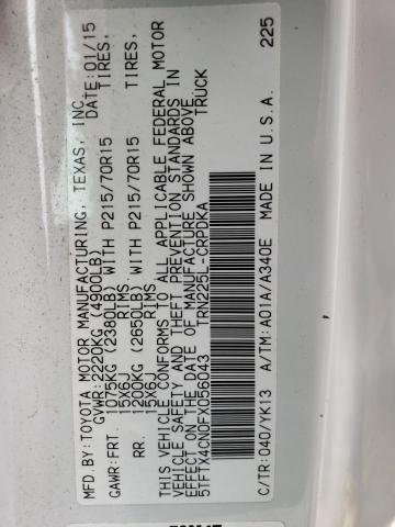 5TFTX4CN0FX056043 - 2015 TOYOTA TACOMA ACCESS CAB 白色 照片 12