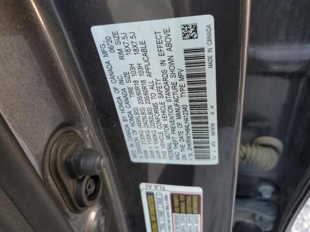 2HKRW1H84LH412340 - 2020 HONDA CR-V EXL GRAY photo 12