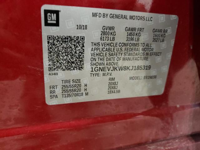 1GNEVJKW8KJ185319 - 2019 CHEVROLET TRAVERSE HIGH COUNTRY RED photo 14