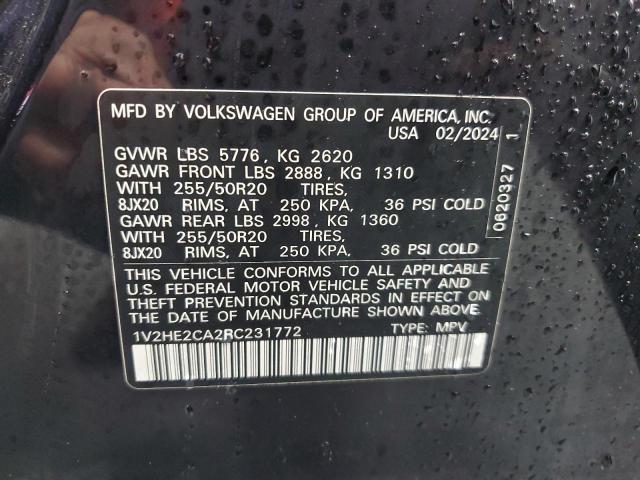 1V2HE2CA2RC231772 - 2024 VOLKSWAGEN ATLAS CROS SE Чорний фото 13