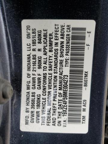 19XZE4F59ME004273 - 2021 HONDA INSIGHT EX BLUE photo 12