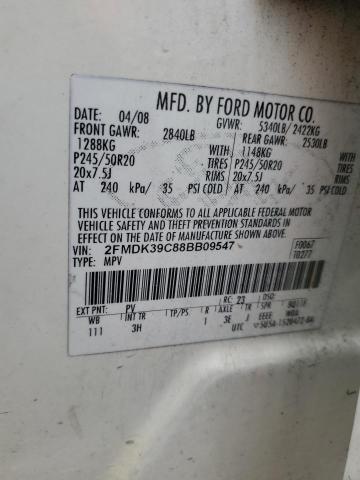 2FMDK39C88BB09547 - 2008 FORD EDGE LIMITED WHITE photo 14