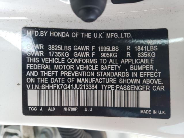 SHHFK7G41JU213384 - 2018 HONDA CIVIC SPORT 白色 照片 12