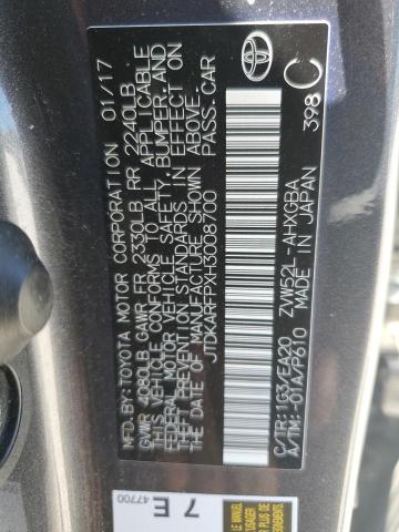 JTDKARFPXH3008700 - 2017 TOYOTA PRIUS PRIM CHARCOAL photo 13