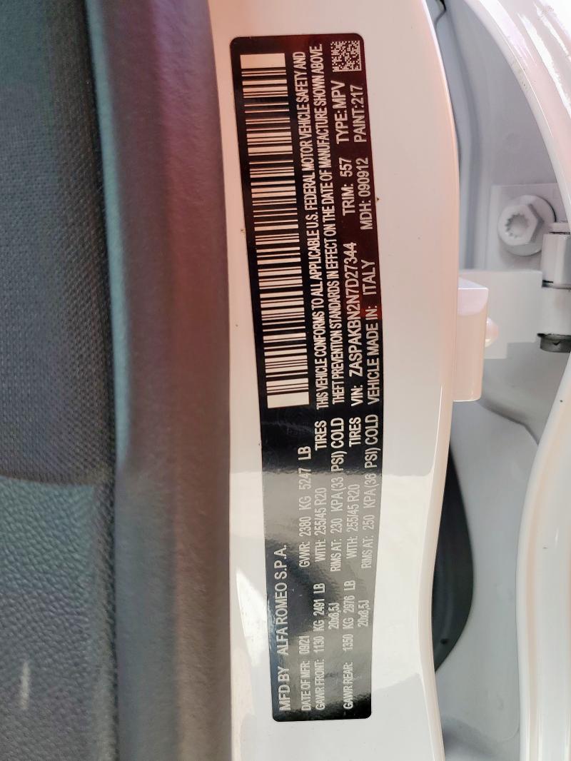 ZASPAKBN2N7D27344 - 2022 ALFA ROMEO STELVIO TI WHITE photo 13