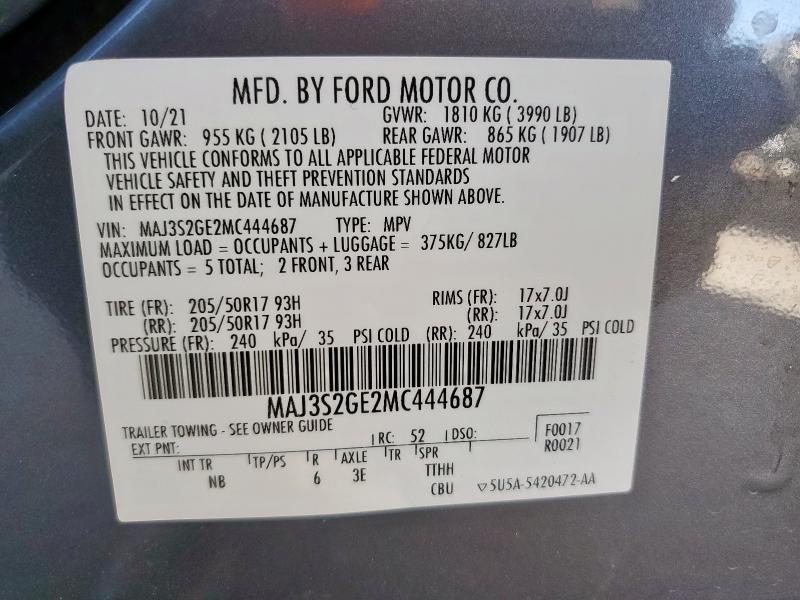MAJ3S2GE2MC444687 - 2021 FORD ECOSPORT SE 灰色 照片 13