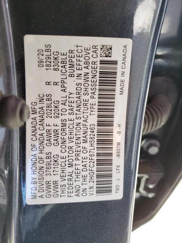 2HGFC2F67LH582463 - 2020 HONDA CIVIC LX BLUE photo 12