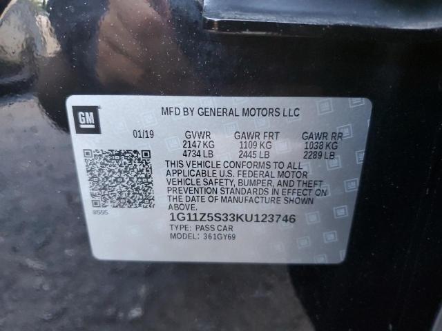 1G11Z5S33KU123746 - 2019 CHEVROLET IMPALA LT BLACK photo 12