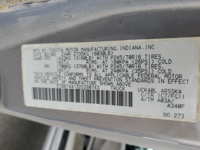 5TBBT44132S280743 - 2002 TOYOTA TUNDRA ACCESS CAB 棕色 照片 12