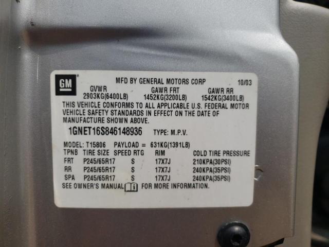 1GNET16S846148936 - 2004 CHEVROLET TRAILBLAZE EXT LS SILVER photo 12