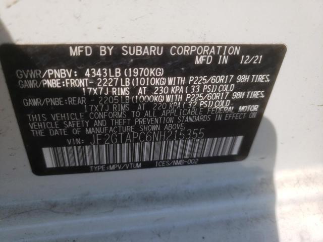 JF2GTAPC6NH215355 - 2022 SUBARU CROSSTREK PREMIUM WHITE photo 13