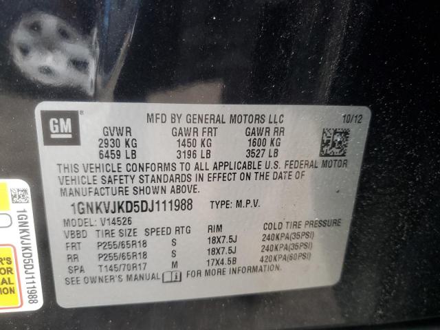 1GNKVJKD5DJ111988 - 2013 CHEVROLET TRAVERSE LT 黑色 照片 13