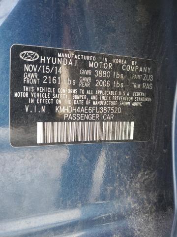 KMHDH4AE6FU387520 - 2015 HYUNDAI ELANTRA SE BLUE photo 12