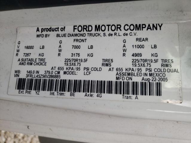 3FRLL45Z56V286885 - 2006 FORD LOW CAB FO LCF450 WHITE photo 10