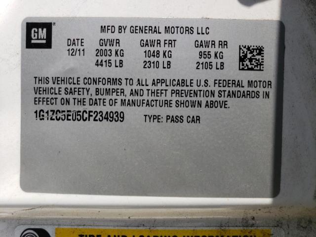 1G1ZC5E05CF234939 - 2012 CHEVROLET MALIBU 1LT 白色 照片 12