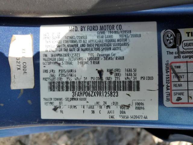 3FAHP06ZX9R125823 - 2009 FORD FUSION S BLUE photo 12