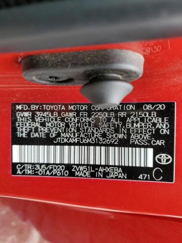 JTDKAMFU6M3132692 - 2021 TOYOTA PRIUS SPECIAL EDITION RED photo 12