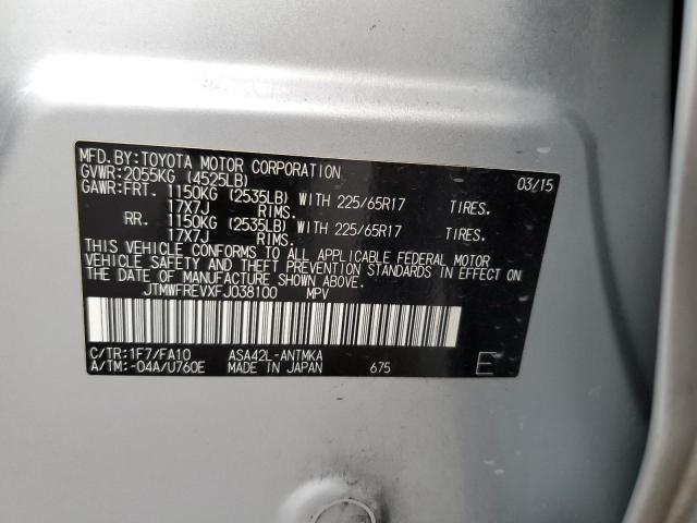 JTMWFREVXFJ038100 - 2015 TOYOTA RAV4 XLE SILVER photo 13