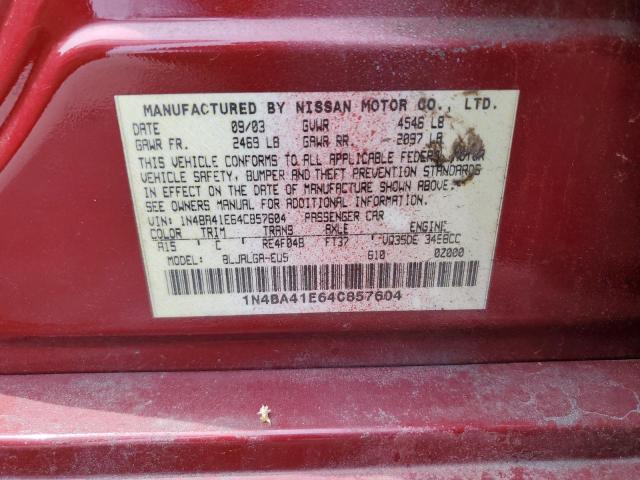 1N4BA41E64C857604 - 2004 NISSAN MAXIMA SE MAROON photo 13