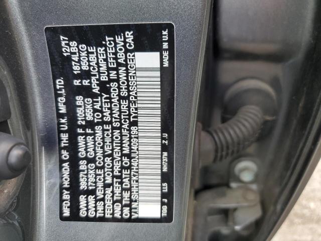 SHHFK7H40JU409198 - 2018 HONDA CIVIC SPORT 灰色 照片 12