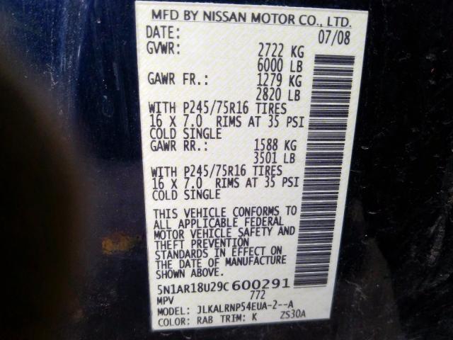 5N1AR18U29C600291 - 2009 NISSAN PATHFINDER S  photo 10