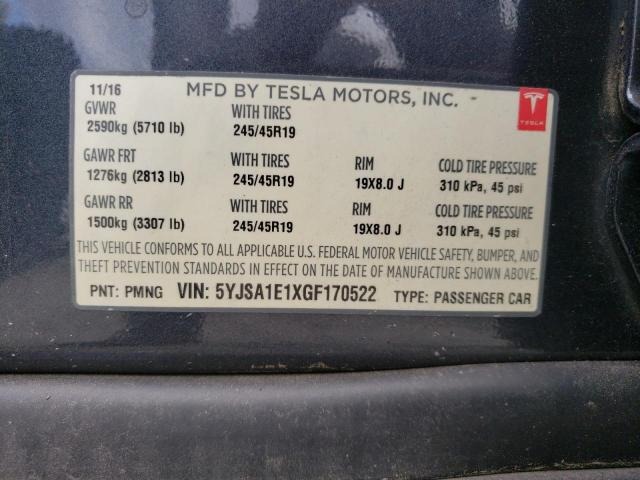 5YJSA1E1XGF170522 - 2016 TESLA MODEL S Boz foto 13