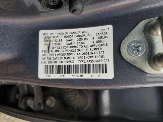 2HGFB2F9XFH502817 - 2015 HONDA CIVIC EXL ნაცრისფერი ფოტო 13