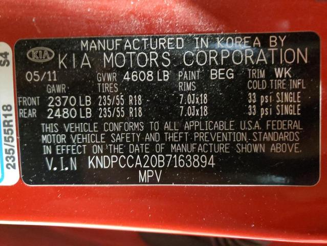 KNDPCCA20B7163894 - 2011 KIA SPORTAGE EX RED photo 13