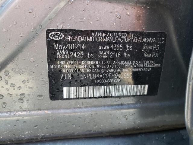 5NPEB4AC9EH942980 - 2014 HYUNDAI SONATA GLS GRAY photo 12