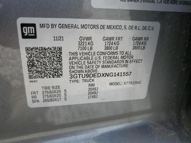 3GTU9DEDXNG141557 - 2022 GMC SIERRA LIM K1500 SLT GRAY photo 12