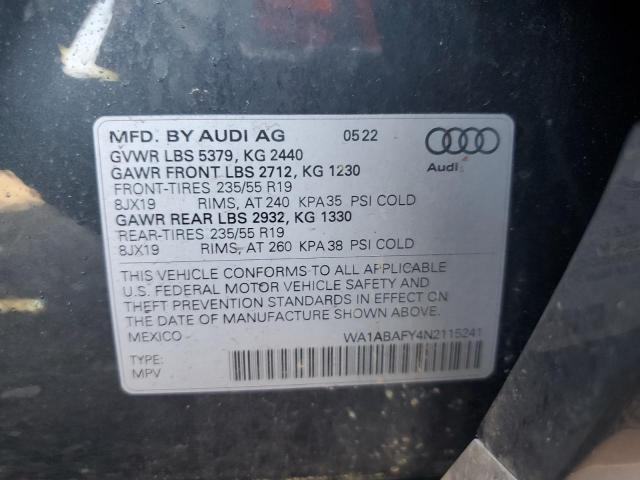 WA1ABAFY4N2115241 - 2022 AUDI Q5 PREMIUM 40 BLACK photo 14