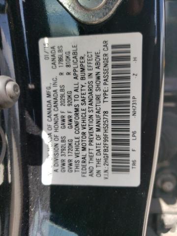 2HGFB2F99FH525778 - 2015 HONDA CIVIC EXL შავი ფოტო 12
