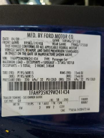 1FAHP35N29W241434 - 2009 FORD FOCUS SE BLUE photo 12