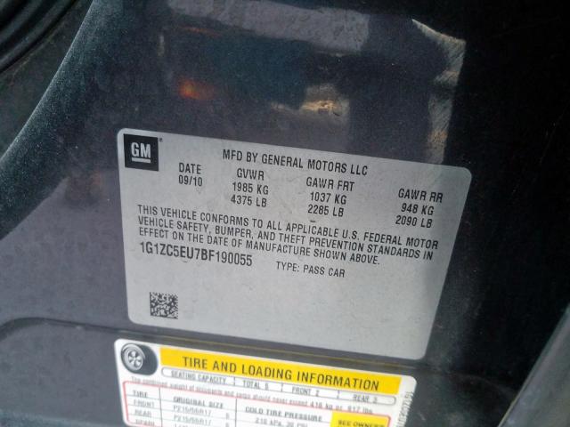 1G1ZC5EU7BF190055 - 2011 CHEVROLET MALIBU 1LT  照片 10