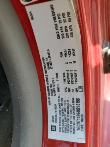 1GCDT148948218198 - 2004 CHEVROLET COLORADO RED photo 12