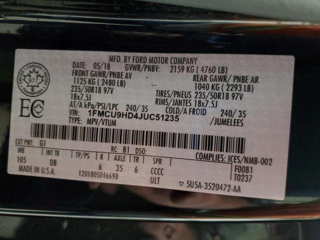 1FMCU9HD4JUC51235 - 2018 FORD ESCAPE SEL BLACK photo 14