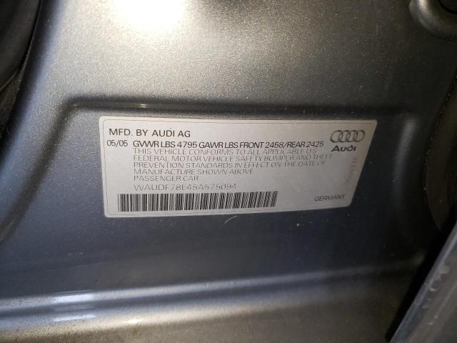 WAUDF78E45A575094 - 2005 AUDI A4 2.0T QUATTRO SILVER photo 12