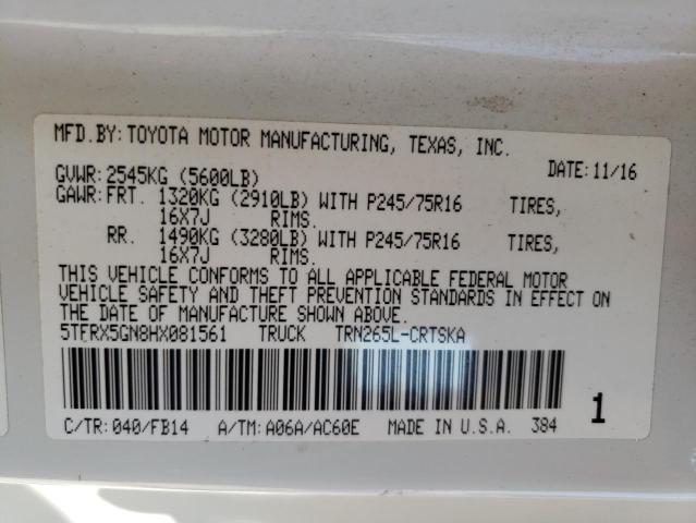 5TFRX5GN8HX081561 - 2017 TOYOTA TACOMA ACCESS CAB WHITE photo 12