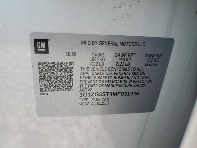 1G1ZG5ST4MF031996 - 2021 CHEVROLET MALIBU RS 白色 照片 12