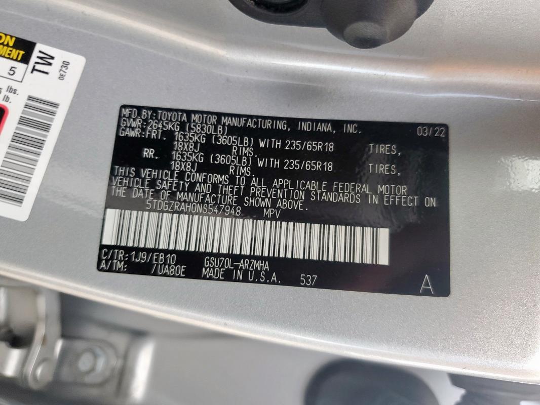5TDGZRAH0NS547948 - 2022 TOYOTA HIGHLANDER XLE SILVER photo 13